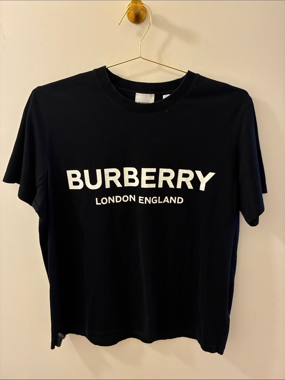Burberry Black Crewneck T-Shirt with White Logo